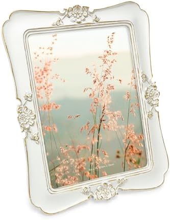 Isaac Jacobs 5×7 Vintage-Inspired Simple Ornate Picture Frame White with Gold Edges, Horizontal & Vertical for Tabletop and Wall Display, Home Décor, Floral, Resin Frame, (5×7, White with Gold) Isaac Jacobs 5×7 Vintage-Inspired Simple Ornate Picture Frame White with Gold Edges, Horizontal & Vertical for Tabletop and Wall Display, Home Décor, Floral, Resin Frame, (5×7, White with Gold)