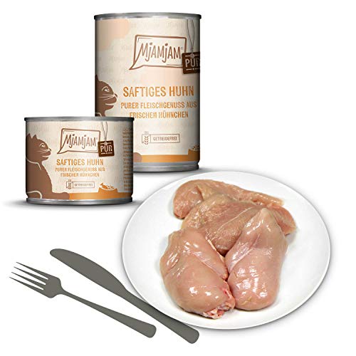 MjAMjAM - Premium Nassfutter für Katzen - purer Fleischgenuss - saftiges Hühnchen pur, 6er Pack (6 x 400g), getreidefrei mit extra viel Fleisch