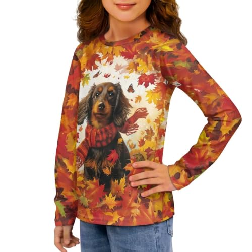 Image of Girls Long Sleeve Shirts Casual Crewneck Soft T-shirts for Girls 3-16 Years Old
