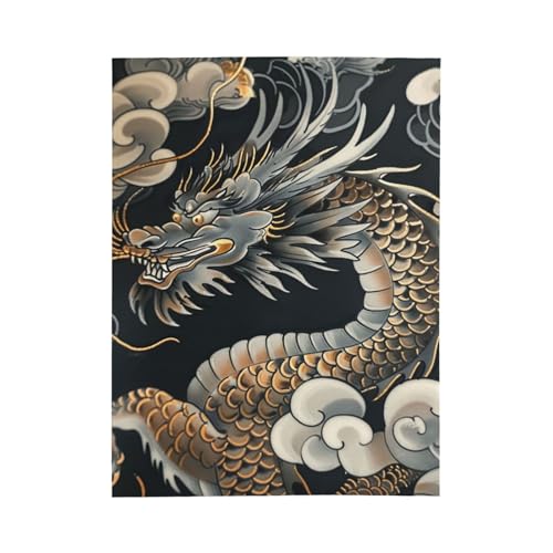 Couverture polaire douce et légère motif dragon pour lit - 3