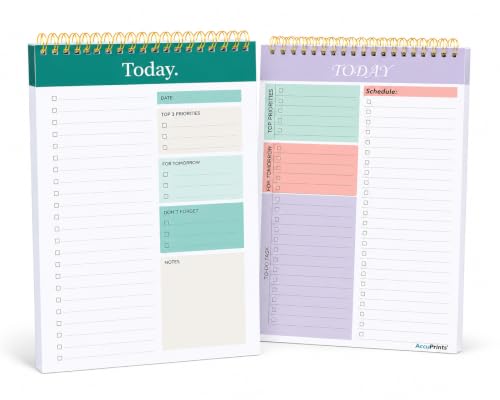 Image of AccuPrints Pack of 2 A5 To Do List Notepad - Daily Planner Undated 50 Sheets /100 Pages Tear Off, 5.8 inch x 8.2 inch | Planning Memo Pad | Checklist Productivity Note Pad for Work and Personal Organized