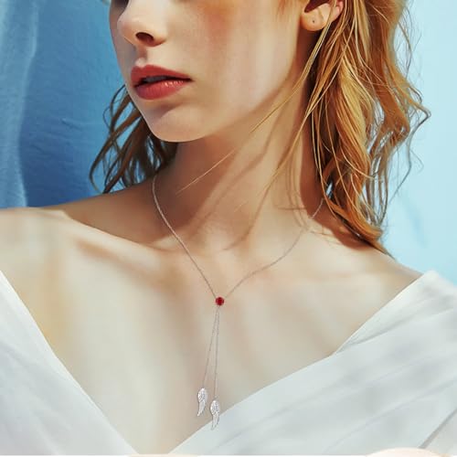 925 Sterling Silver Angel Wing Necklaces for Women Zirconia Guardian Birthstone Necklace Jewelry Angel Wing Tassel Pendant Y Necklace Jewelry Gifts for Women Girls Mom Daughter2