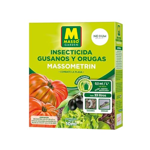 Insecticida contra Gusanos y Orugas Massometrin 10 ml – Tratamiento Contra Orugas, Gusanos, Escarabajo de la Patata y Pulgones, Acción Rápida por Contacto e Ingestión, Deltametrina 2,5% | Nexum Market
