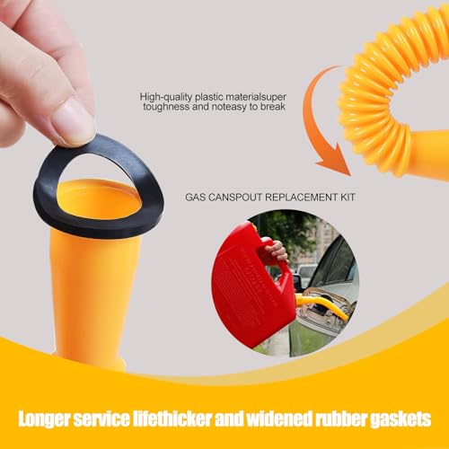 GKmow 1 PC Car Fuel Gas Can Spout Kit, Fuel Can Nozzle Replacement, with Threaded Hex Nut Plug Sealing Washer Fuel Nipple Protective Cap, Universal Gas Can Spout Accessories for Most Cars (Yellow)
