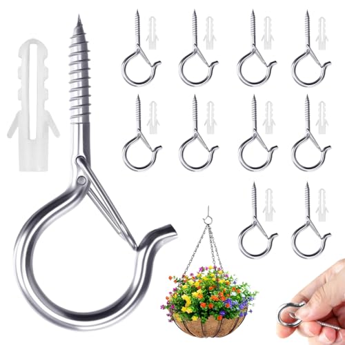 Zyren 10 Piezas Ganchos De Tornillo, Ganchos Para Atornillar Con Seguro, Ganchos De Techo En Acero Inoxidable, Ganchos De Pared Para Colgar Plantas, Cestas Colgantes, Macetas Y Decoraciones Navideñas