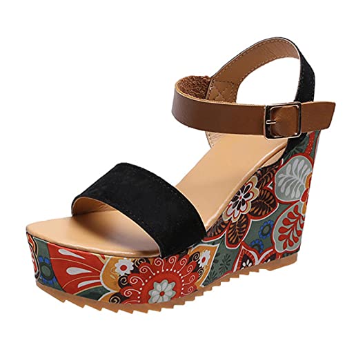 Dames cheville stable avec ces sandales pour femme à talon haut imprimé et bout rond confortable