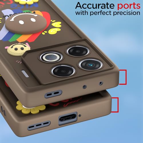 Image of Pikkme Back Cover for Infinix GT 20 Pro 5G | Soft Silicone| Cute Rainbow Smile & 3D Cartoon Flower Design | Shockproof Raised Camera Protection Bumper Case (Brown)