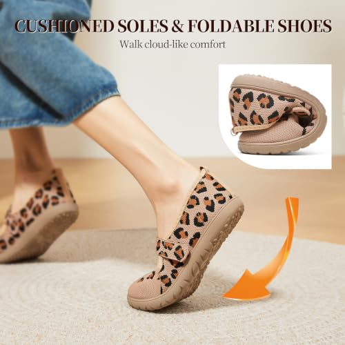 Image of Waluzs Wide Toe Box Flats Shoes Women Knit Ballet Flats Mary Jane Dress Flat Wide Width Walking Shoes Slip-on with Strap