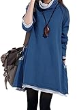 Medeshe Women's Long Sleeved Cotton Knitted Sweater Pull Over Dress US 10/12 (Blue)