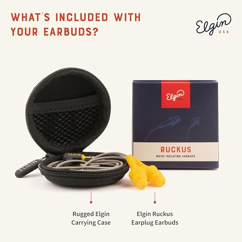 Elgin Ruckus Earplug Earbuds | OSHA Compliant Noise Reduction in-Ear Headphones : Isolating Ear Plug Earphones Orange