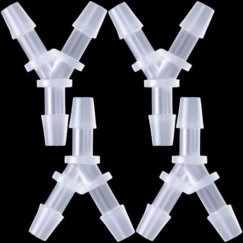 PAGOW 4 Pcs Plastic Hose Splitter, Y Shaped 3 Way Plastic Tubing Joint Splicer for Oxygen Tubing Pipe Household Fuel Gas Liquid Air (1/8")
