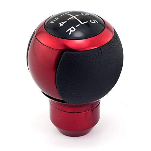 Thruifo 5 Speed Gear Car Shifter Handle, Leather Covered Aluminum Manual Stick Shift Knob Fit Most MT Transmissions, Red