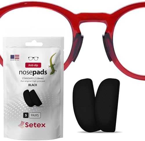 Setex Gecko Grip Glasses Nose Pads (5 Black Pairs) - Anti-Slip Nose Pads for Glasses, Micro-Structured Fibers, Ultra-Strong Grip and Ultra-Soft, Self Stick Adhesive, 1 x 7 x 16 mm