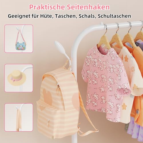 FLOUREE Kinder Kleiderständer mit unterem Aufbewahrungsregal, Metall-kleiderstange für Kinder, freistehend, Tanzkostüm, Kleiderständer zum Aufhängen von Kleidung, Weiß, 80cm B x 45cm T x 100cm H