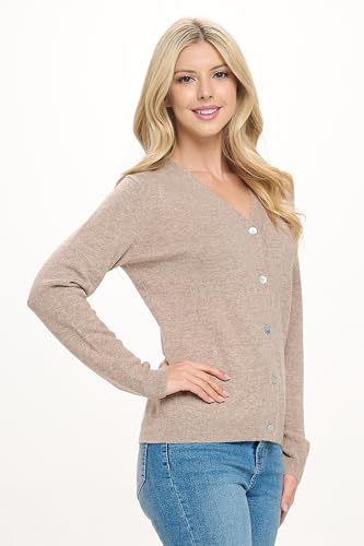 Image of Women's 100% Cashmere Soft Long Sleeve V Neck Button Cardigan