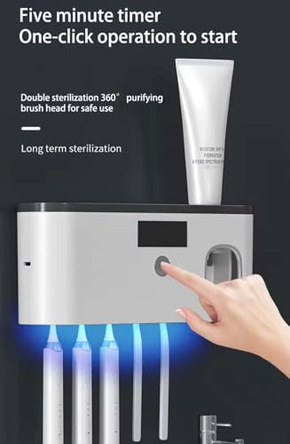Image of BEBO Creations Rechargeable Toothbrush Holders for Bathroom Wall | 5+1 Slot Toothbrush Holder with UV Sterilizer and Toothpaste Dispenser | Bathroom Organizer | Tooth-Brush Cover Case
