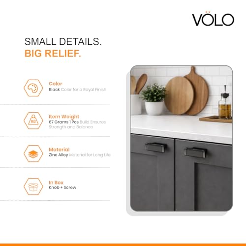 Image of VOLO Rectangular Drawer Knob 4 Piece | Cabinet Cupboard Wardrobe Drawer Knob | Kitchen Furniture Cabinet Knob | Black Finish | with Screws
