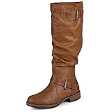 Journee Collection Womens Stormy Wide Calf Stacked Heel Riding Boots - Size - 8.5 Wide Calf, Tan