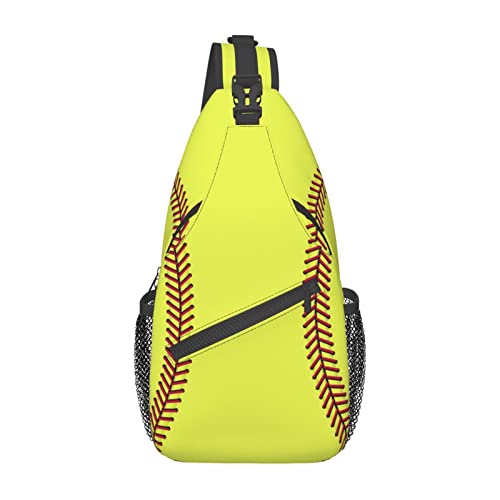 NISENASU Printed Sling Bag for Men Women,Adjustable Crossbody Shoulder Backpack Casual Chest Bag Sports Travel Hiking Daypack, Yellow Softball, 3.5 x 7.5 x 15.3 inches