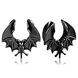 DOEARKO 2PCS Ear Gauges Cool Bat Saddle Ear Plugs Tunnels 316 Stainless Steel Hypoallergenic Earrings Gauges for Ears Expander Body Piercing Jewelry (10mm(00G), Black)