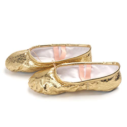 Womens Leather Ballet Belly Slippers Ballroom Dance Shoes with Suede Split-Sole Gold Size: 6.5 UK