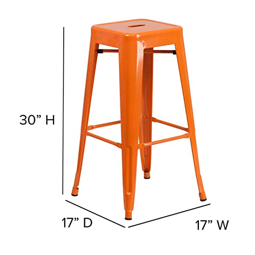 Flash Furniture Commercial Grade 30" High Backless Orange Metal Indoor-Outdoor Barstool With Square Seat #TOP1