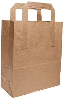 50 X Large Kraft Paper Brown SOS Food Carrier Bags with Handles Brown Paper Bags - ECO Friendly, Recyclable, H: 30 cm x Width: 14 cm x Length: 25 cm