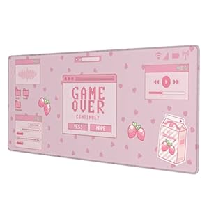 Pink Game Strawberry Milk Gaming Mouse Pad XL, Large Extended Mousepad Desk Pad, Long Nonslip Rubber Mice Mats Stitched Edges Playmat for Office Home Gamer, 31.5×11.8 Inch