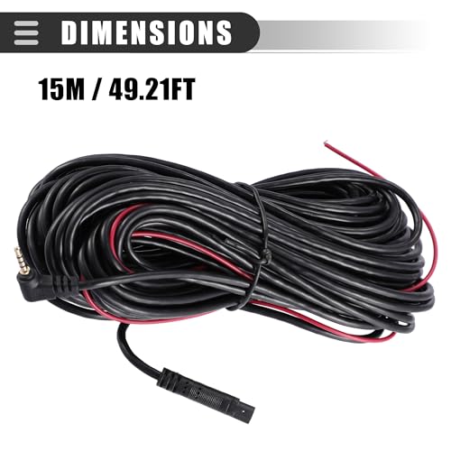Motoforti Universal Dash Cam Rearview Backup Camera, 5 Pin 15m 49.21Ft, Black, Black, Red - Image 3