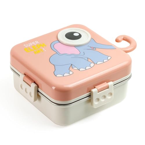 Image of TEKCOOL Pink Kids Lunch Box - Stainless Steel Insulated Tiffin for School with Spoon, BPA-Free | Leak-Resistant Bento Box with Tray & Container | 1120ml + 70ml (Pink, Super Elephant)';