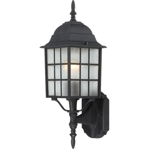 Image of Nuvo Lighting 60 /4903 Adams One Light Wall Lantern /Arm Up 100 Watt A19 Max. Frosted Glass Textured Black Outdoor Fixture