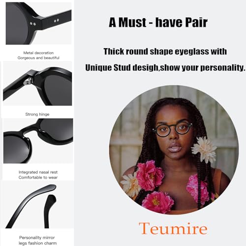 Image of Round Black Glasses for Men Women Thick Circle Blue Light Glasses Hippie Costume Eyewear