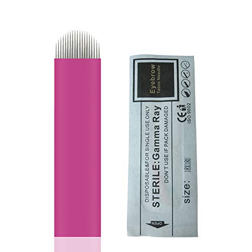 Guapa Microblading Tattoo Needles Pink U18 Microblading Blade 0.18mm U Shape 18 Pins Manual Tattoo Needles for Eyebrow Permanent Makeup (100 pcs)