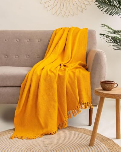 Image of Handmade Jute Cotton Sofa Throw Blanket 50x60 Inch Solid Soft for Couch, Living Room, Bed Reversible and Breathable (Orange)