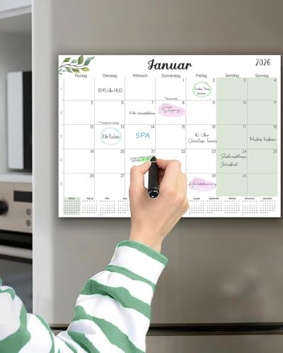 Qupuce Magnet Kalender kühlschrank 2025 2026(18 Mo) 32 x 22 cm, Magnetischer Kalender von Jul.2025 bis Dez. 2026, Monatsplaner/Wandkalender Familienkalender für Zuhause oder Büro