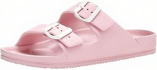 Temi Women's Wide Width Slide Sandals with Adjustable Double Buckles & Medium Arch Support