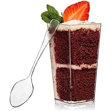 Oasis Creations Tall Square Dessert Cup 3 Ounce - Durable Crystal Clear Plastic - 1000 Cups - Ideal for Desserts, Appetizers, Entrees, Puddings, Mousse, Sorbet and More!