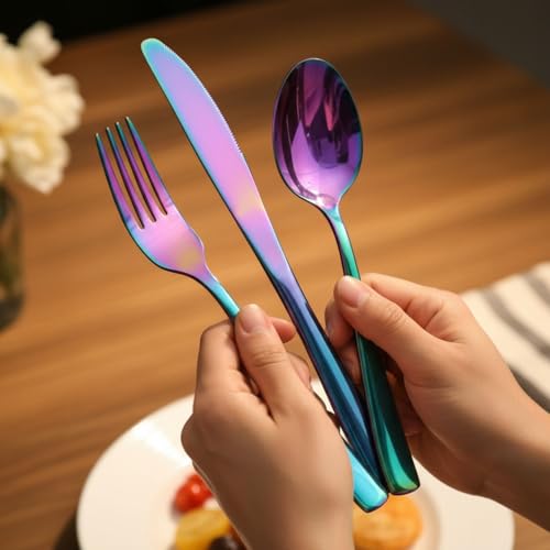 Image of 10 Pcs Rainbow Cutlery Set for Dining Table the Perfect Mirror Polish Hevy Duty Tableware Including Dinner Spoon, Dinner Fork, Dinner Knife, Dessert Spoon & Dessert Fork