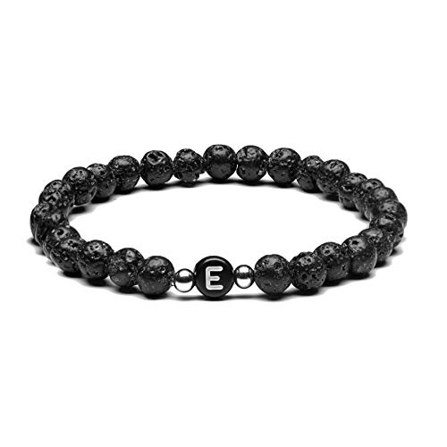 Migati Name Bracelet Personalized Initial Letter Lava Rock Handmade For Women Men Couples (E) #TOP5