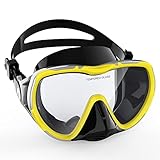 RABIGALA Snorkel Diving Mask for Adults, Anti-Fog Tempered Glass Scuba Mask 180°Panoramic Swim Mask with Nose Cover for Scuba Diving Swimming Silver-Yellow