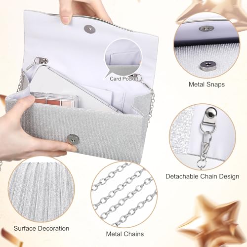 Image of Clutch Purses for Women Evening Bag Formal Dressy | Crossbody Bag with Metal Chain, Stylish Clutch, Pleated Style, Polyester, for Wedding, Prom, Cocktail Party