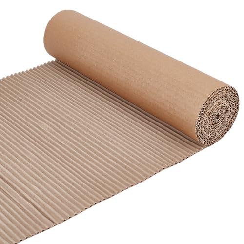 BENECREAT 5m x 35cm / 196.8 x 13.8 Inch Brown Single Face Corrugated Cardboard Roll Corrugated Wrap Paper for Gift Packing Storage DIY Crafts Shipping 2.5mm Thick
