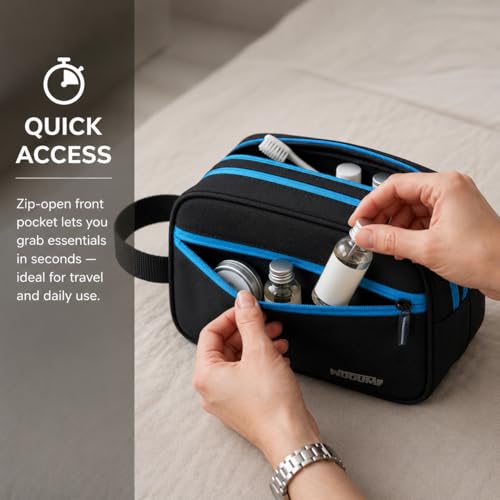 Image of Wooum Travel Toiletry Pouch for Men 1 Year Warranty Shaving Kit Bag Travel Pouch Organizer Medicine Bag Toilet Kit for Travel Small Travel Pouch Bag for Men & Women (Black Tblue)