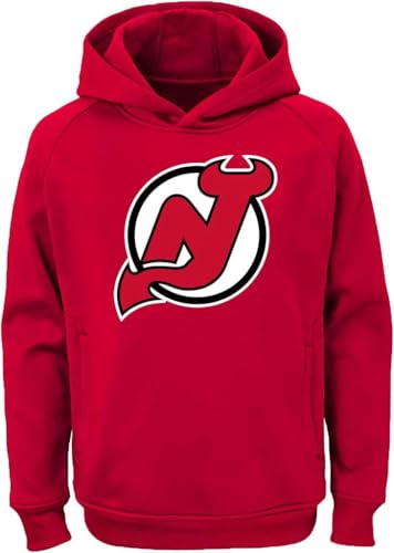 Outerstuff NHL Youth 8-20 Team Color Performance Primary Logo Pullover Sweatshirt Hoodie (10-12 New Jersey Devils Red)