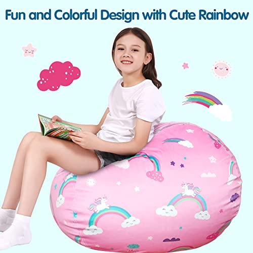 Lukeight Unicorns Stuffed Animal Storage Bean Bag Chair For Kids And Adults, Unicorns Rainbow Bean Bag Stuffed Animal Storage, Pink Kids Bean Bag Chair Cover Unicorns Gifts For Girls, (No Beans) Large #TOP5