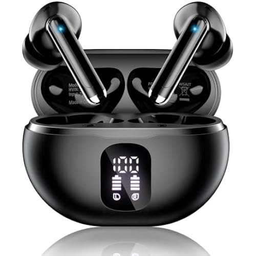 Wireless Earbuds, Bluetooth 5.4 Ear Buds Bass Stereo, Headphones with Noise Cancelling Mic, LED Display in Ear Earphones Clear Calls, IP7 Waterproof Bluetooth Earbuds for Phone/Android/iPad Dark Black
