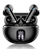 Wireless Earbuds, Bluetooth 5.4 Ear Buds Bass Stereo, Headphones with Noise Cancelling Mic, LED Display in Ear Earphones Clear Calls, IP7 Waterproof Bluetooth Earbuds for Phone/Android/iPad Dark Black