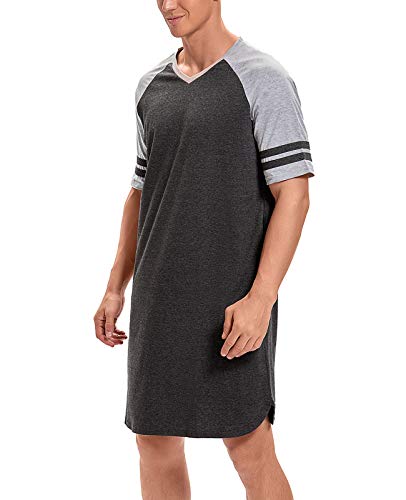 Mintlimit Men's Nightshirt Cotton Nightwear Comfy Big&Tall Short Sleeve V Neck Sleep Shirt Dark Grey Xl #TOP3