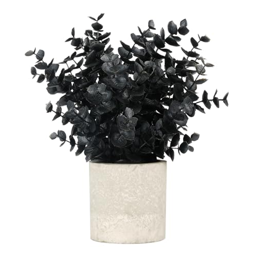 Velener 1 PCS Small Fake Eucalyptus Plant Artificial Potted Plants Indoor for Christmas Decor Indoor Realistic Faux Plant for Office, Bathroom, Living Room, Desk, Shelf, Home Decor (Black)