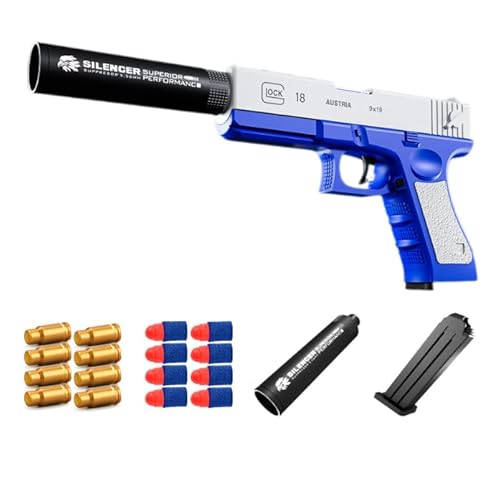 Toy Gun, Foam Toy Gun, Toy Soft Bullet Launcher, with Magazine and Soft Bullets and Sleeves, Birthday Gift for Boys (Blue and White)